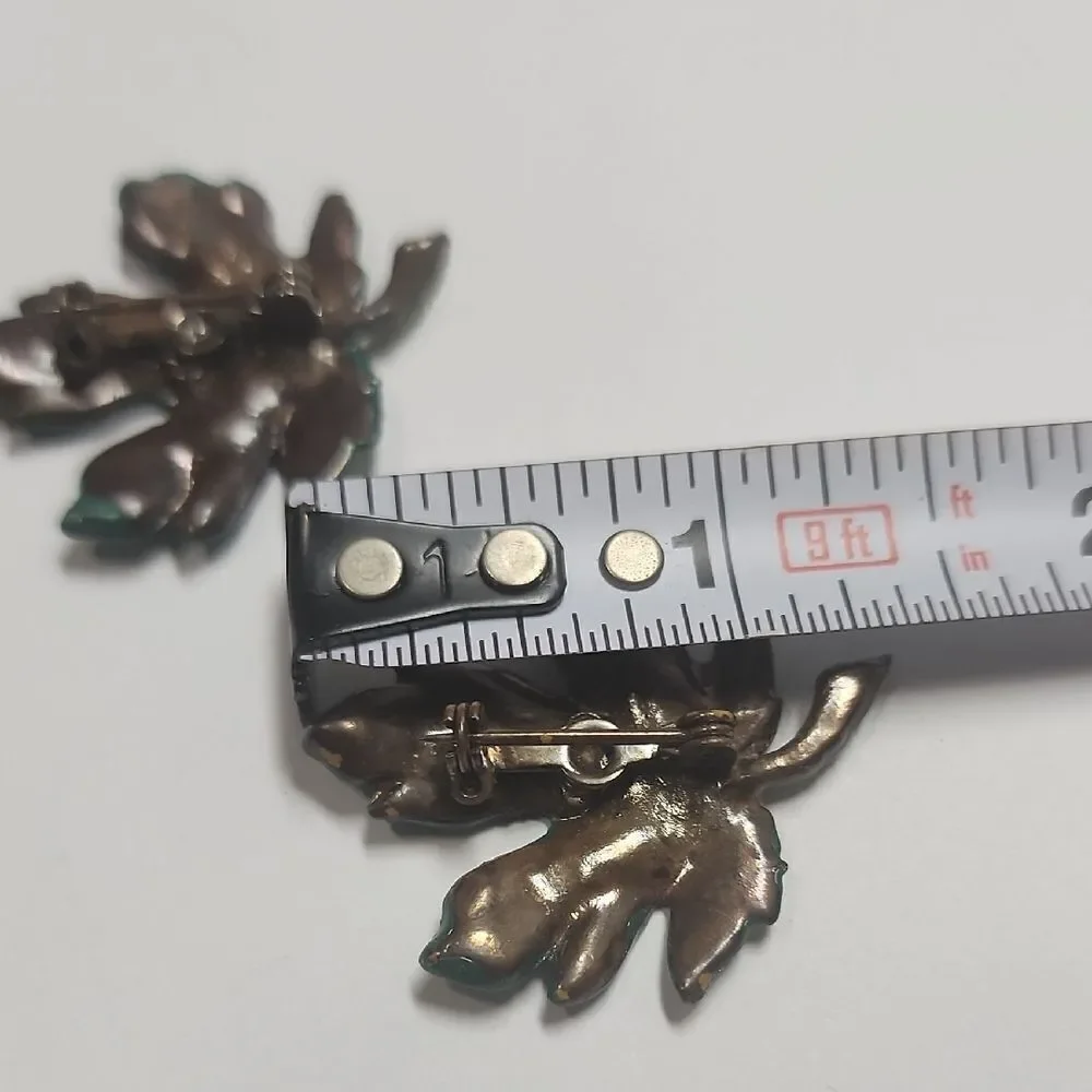 Vintage Enamel Leaf Brooches